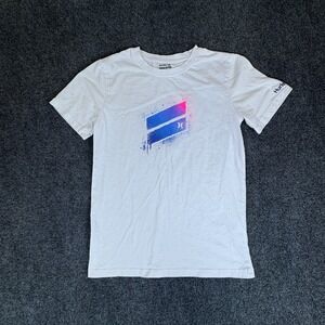 Hurley T Shirt Boys Large 12-13 Years White Cotton Short Sleeve‎ Halfer Gradient